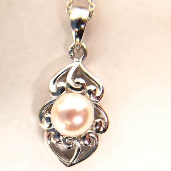 925 Sterling Freshwater Pearl Vintage Filigree Metal Work Pendant NWT - Picture 4 of 10